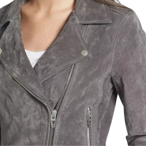 NWT Blank NYC Grey Suede Leather Asymmetrical Moto Jacket Size S - Picture 5 of 12